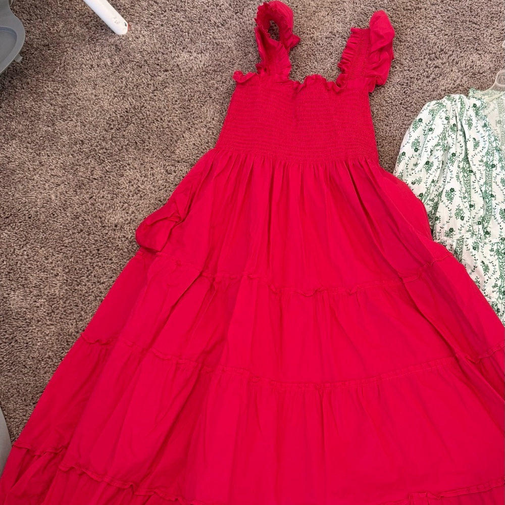 Smocked Ruffle Strap Midi Dress - Bright Fuchsia